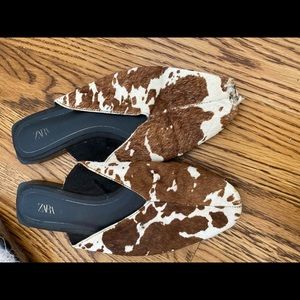 Zara cow print slides